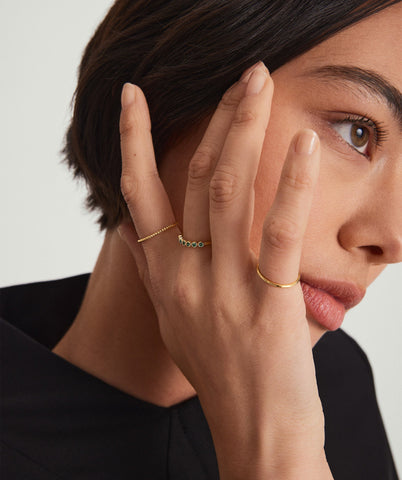 Bezel Emerald Half Eternity Band