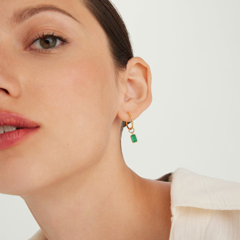 Single Emerald Cut Gemstone Hoop Charm