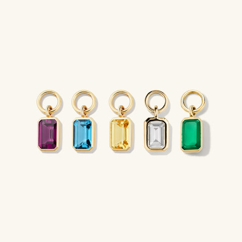 Single Emerald Cut Gemstone Hoop Charm